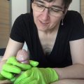 Green Gloves Covered in Cum – German Hot Milf